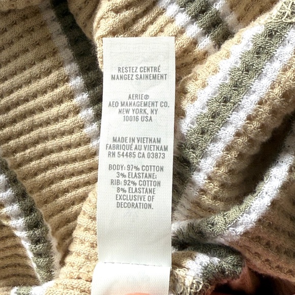 NWT Aerie OFFLINE Wow! Waffle Knit Long Sleeve Tee Med Soft Wheat Beige Stripe - Picture 8 of 11